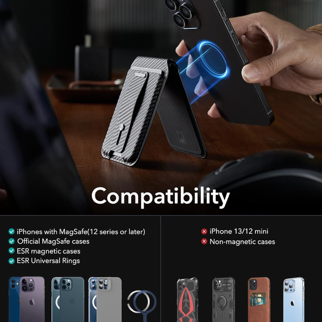 ESR HaloLock MagSafe Geo Wallet Grip Finger Loop Stand Carbon