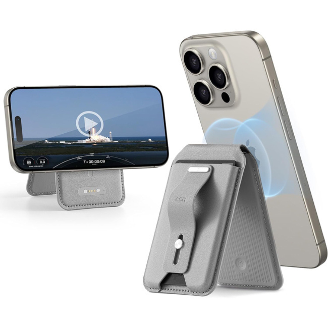 ESR HaloLock MagSafe Geo Wallet Grip Finger Loop Stand Natural Titanium