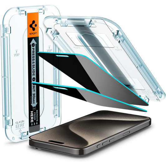 Spigen EZ Fit GLAS.tR Privacy Tempered Glass iPhone 15 Pro Max (2-Pack)