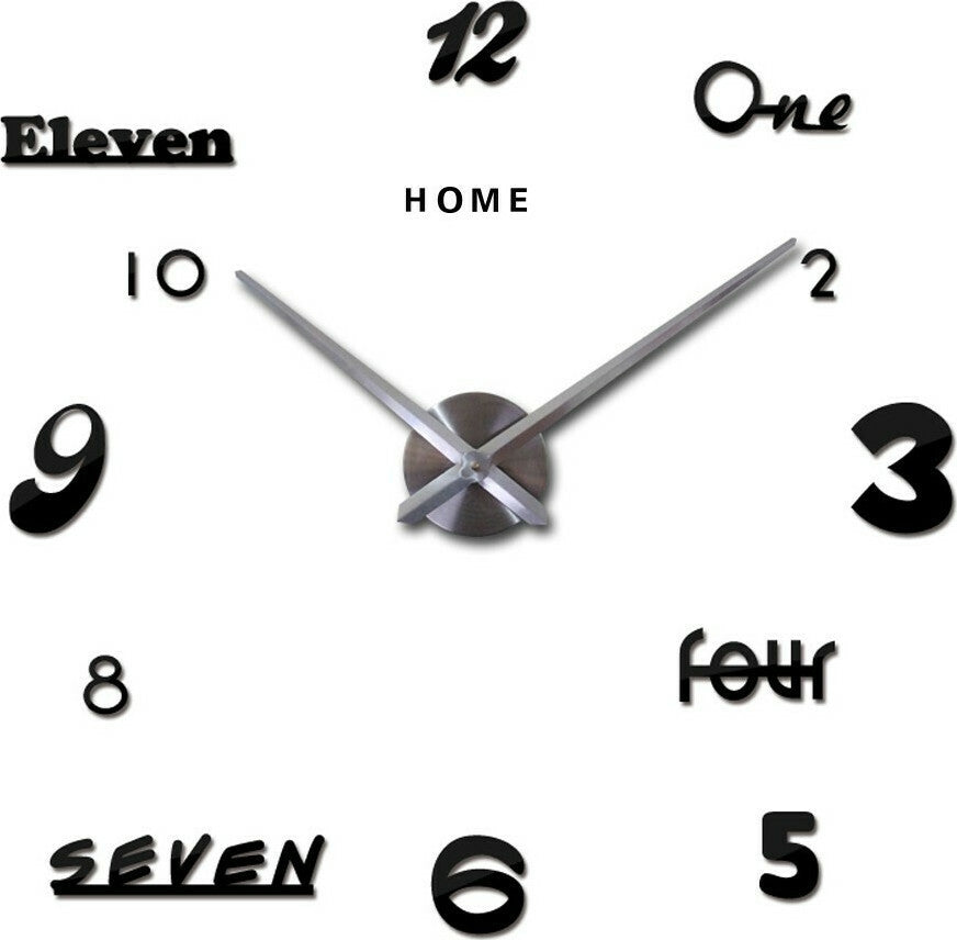 Ρολόι τοίχου 3d ακρυλικό με αριθμούς και γράμματα μαύρο