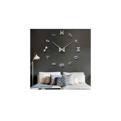 Ρολόι τοίχου 3d αυτοκόλλητο με ζώδια ασημί